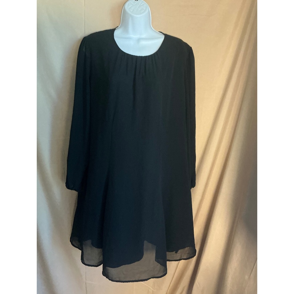 Eva Mendes Dress Women 14 Black Excellent Chiffon Balloon Sleeve Shift Keyhole